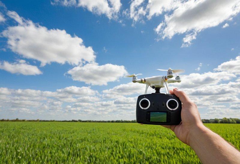 Piloto volando un dron en campo abierto — curso A1/A3