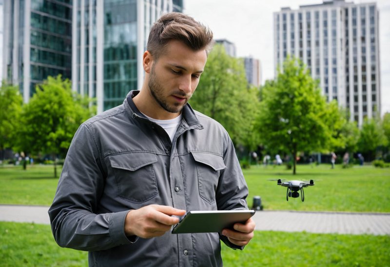 Operador de dron con mando y tablet — curso A2